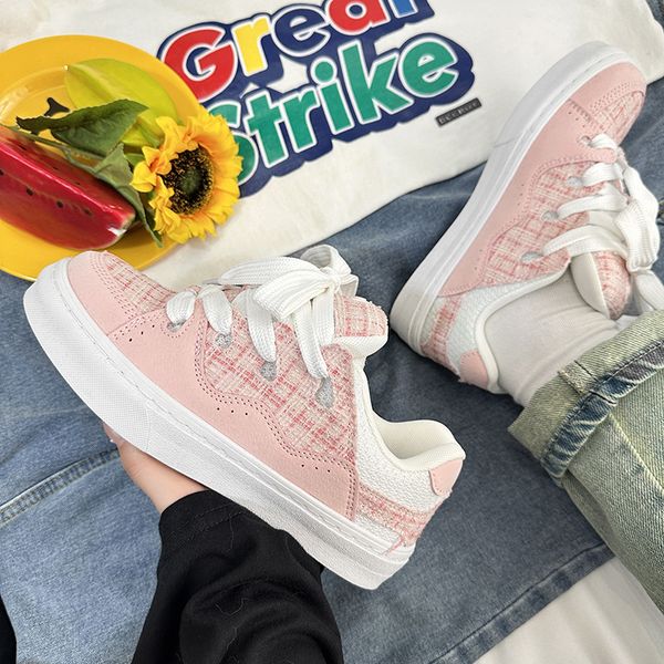 Langzu Spring and Summer Puchic Minority Women's Thick soled Skateboarding Chinese Style Pink Canvas Bread Shoes