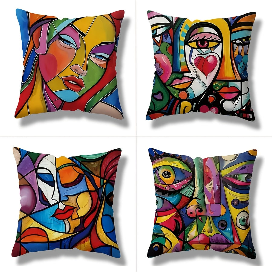 TEMU 4pcs-set, Pillowcases With Abstract Art Geometric Pattern Printed, Single-sided Face Printing Polyester Throw Pillow Covers - Decorative Cushion