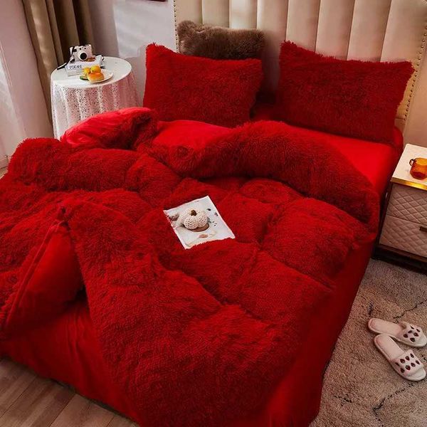 Bedding sets WOSTAR Winter warm plush duvet cover pink mink vee+fluffy flannel quilt 220x240 king size double bed bedding set H240521 0YKL