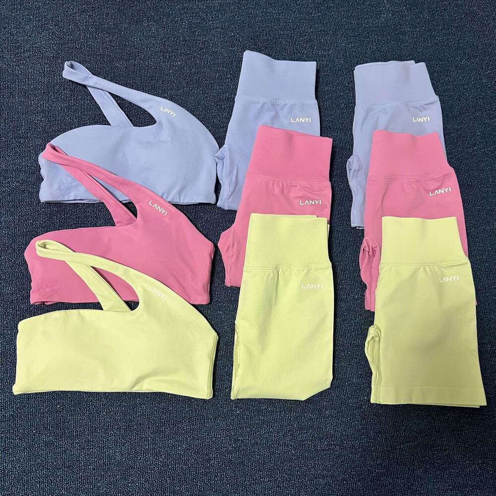 Women Gym Outfit Set Dfynes New LANYI Series Seamless Knitting Asymmetric Shoulder Sports Running Fitness Yoga Breathable Bra For Women Yoga Set