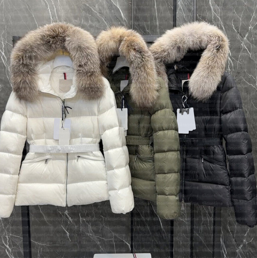 Womans coat designer women jacket winter boed short down jackets fur coats real raccoon hair collar Puffer jacket women parkas with belt lady cotton