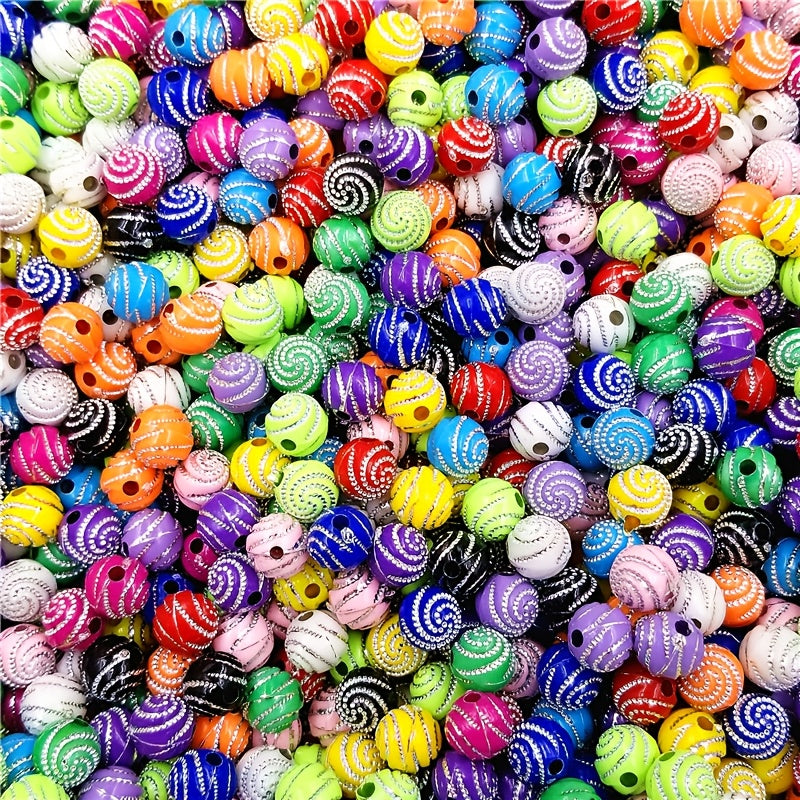 TEMU About 100pcs 8mm Spiral Acrylic Beads, Candy Colored Round Beads With Inlay, Suitable For Diy Necklaces, Bracelets, Earrings, Keychains,