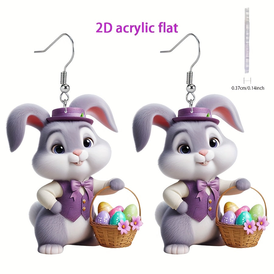 TEMU 2d Flat, 2d Flat 1pc Easter Bunny Eggs Watercolor Acrylic Cartoon Earrings Accessories Cute Pendant, Suitable For Fan Gifts Jewelry, 2d Flat