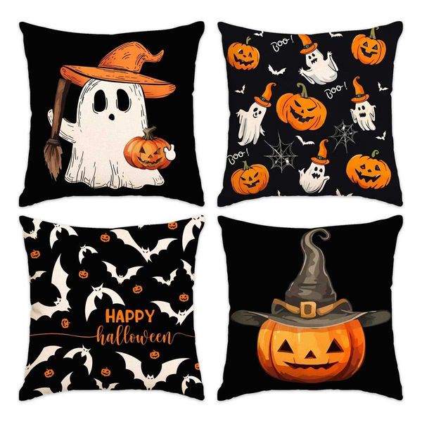 Halloween decoration pillow cover trick or treat mat cover ghost pumpkin head bat decoration sofa mat cover Y240930