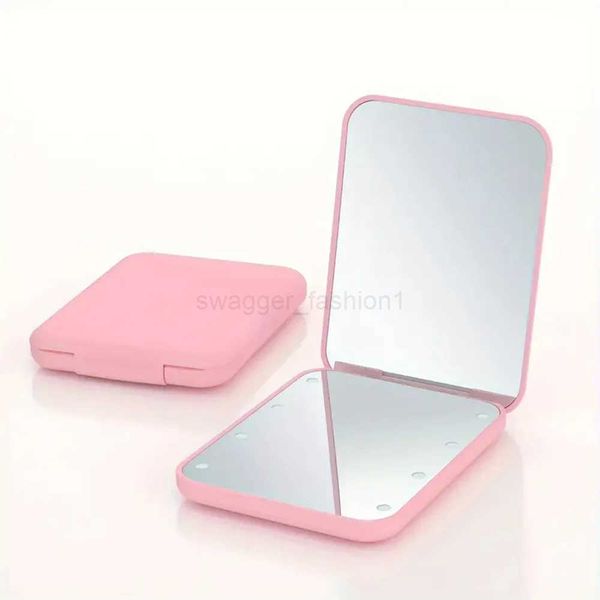 Mini Compact Led Makeup Mirror With Light 2X Magnifying Small Pocket Portable Travel Pink Black Foldable Cosmetic Vanity MirrorsXJ240813