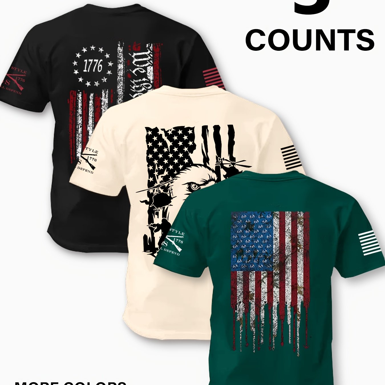 TEMU Men's Short Sleeve Crane Pattern Print Collar T-shirt, Suitable For Summer Outing, Casual Versatile Three-piece Set