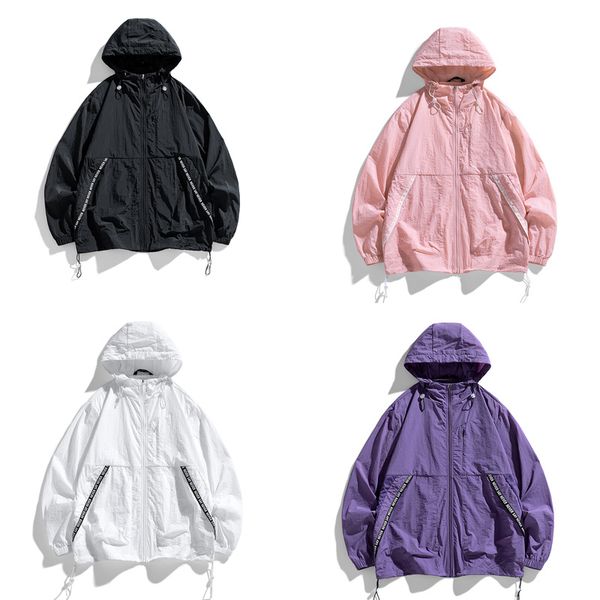 sun protection clothing for women sun-proof clothing Casual Hooded Long Sleeve Zipper Pocket Letter Black White Pink Purple S-3XL sun proof