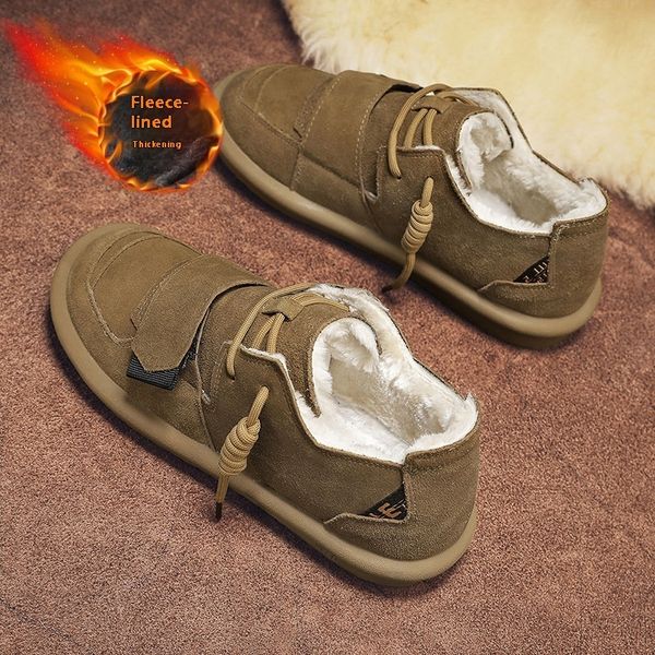High quality Low top suede snow boots, fashionable casual men&#039;s cotton shoes, autumn and winter warm sleeve lazy shoes
