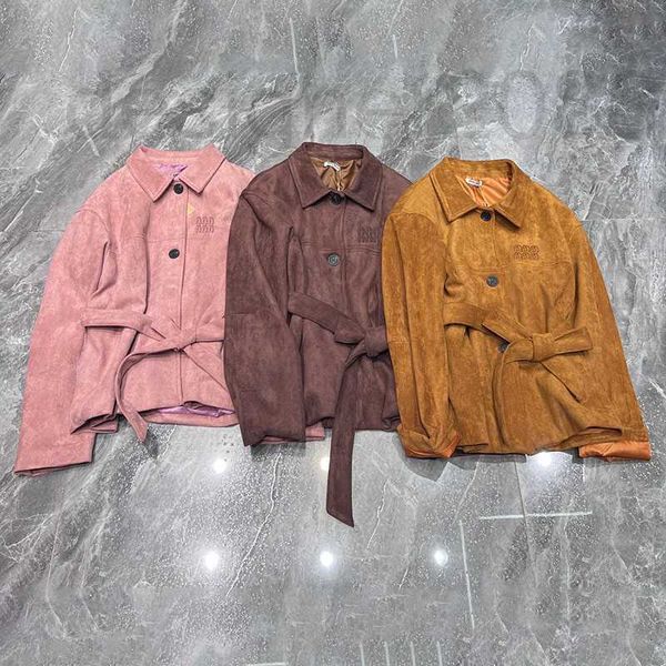 Women&#039;s Jackets Designer Fashion Preppy Style Coats Women Suede Jacket With Belt Autumn Winter Casual Outerwear D05M