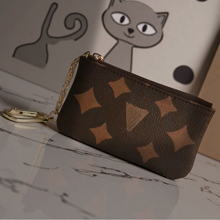 Wallet PU Leather Card Holders Purse wallet Designer Fashion Women Men Key Ring Credit Coin Purses Mini Wallets Charm Brown Canvas bag handbag bags