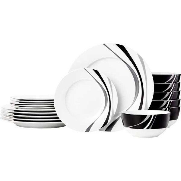 18 Pieces Dinnerware Sets Dishes Plates and Bowls Service for 6 SwirlXJ241209