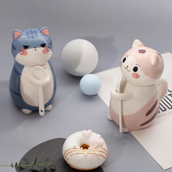 12 cute cat ceramic cups with creative hand drawn 3D cups coffee tea milk breakfast cups with handles exquisite gifts 240805