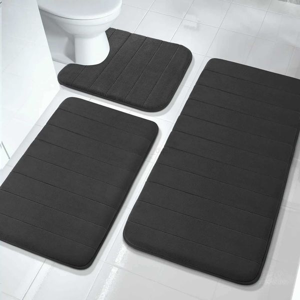 Black Memory Foam Bath Mat Soft Comfortable Super Water Absorption Non-Slip Thick Machine Washable Easy to Dry Home Floor RugCL240711