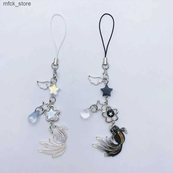 Cell Straps Charms Good Luck Mobile Chain Sweet Koi Beaded Charm Waterdrop Flower Phone Lanyard Purse J241203