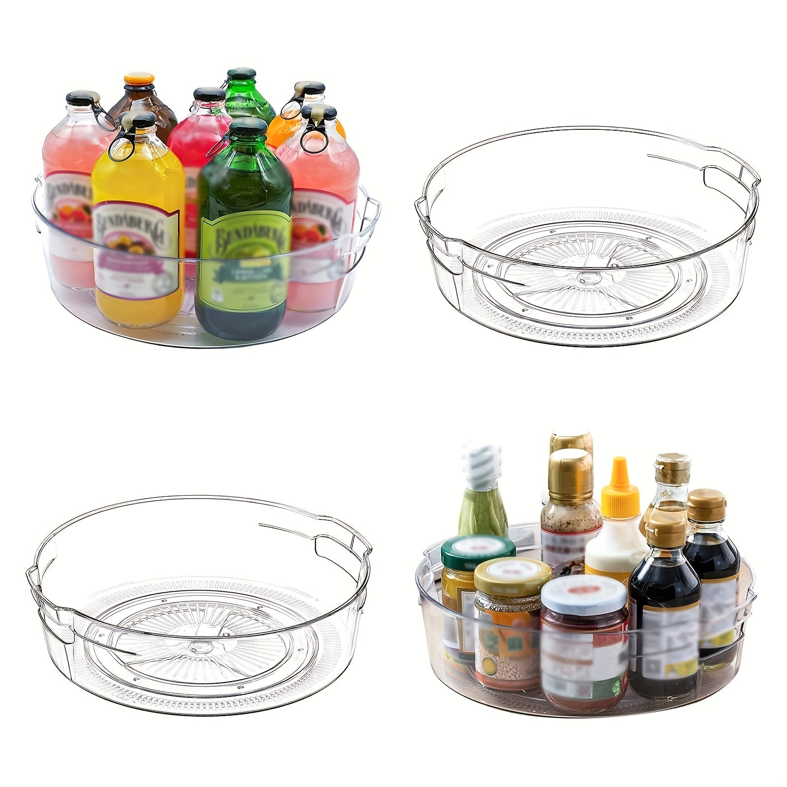 TEMU 4pcs Lazy Turntable Organizer Set For Cabinets, Upgraded 11.5-inch Transparent Lazy Turntable With Handle And Raised Edge, Rotatable Spice