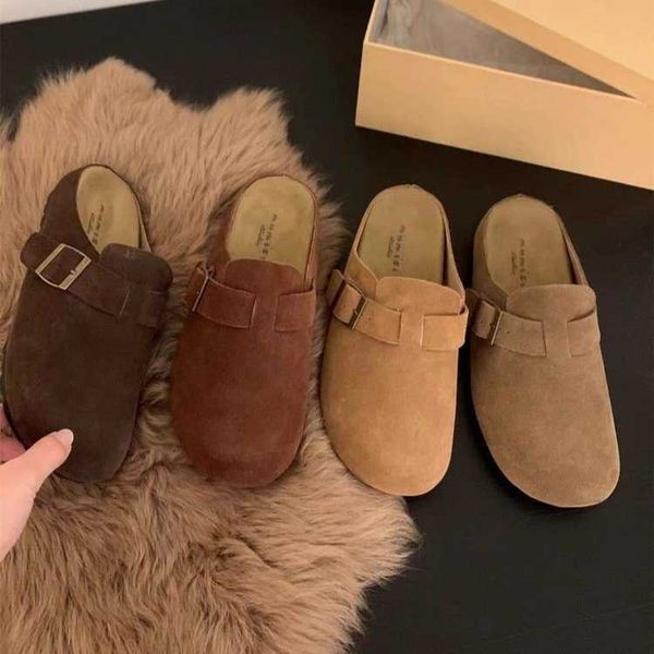 slides slippers clogs Half Slippers Versatile Le Fu French Autumn and Winter Step on Single Womens Shoes