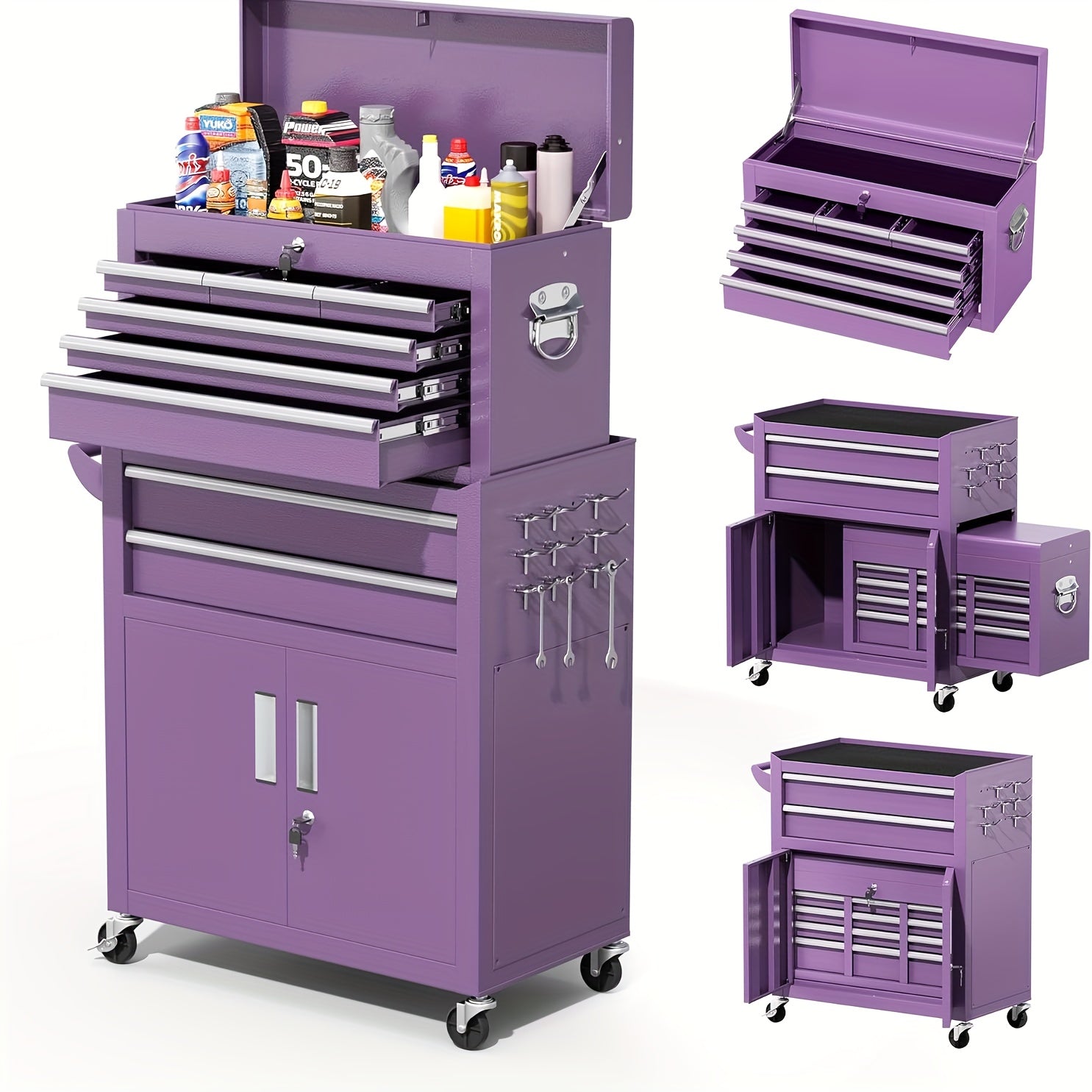 TEMU 8-drawer Rolling Tool Box, 2-in-1 Tool Chest On Wheels, Tool Storage Cabinet And Organization For Garage , Lab, Purple- Pink Tool Box