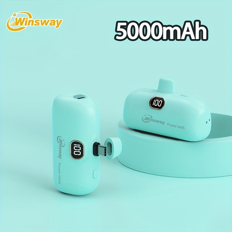 TEMU Winsway 5000mah Type-c Bank, Digital Display To Show Remaining Power, Portable As A Lipstick, Upgraded Metal Interface To Resist Shaking And Not