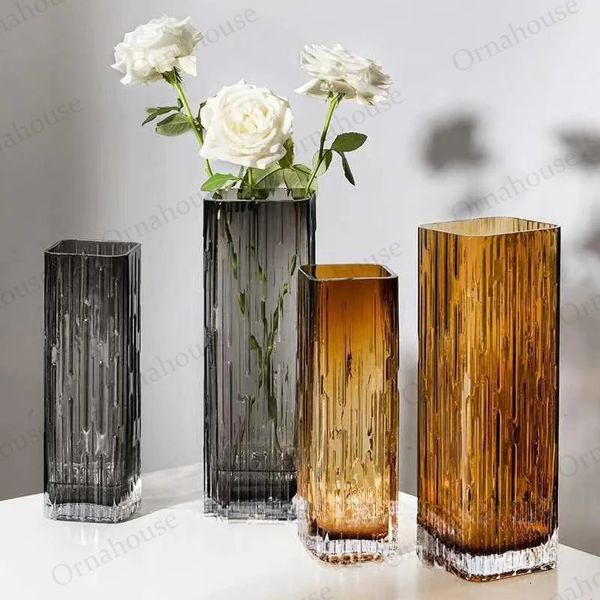 Simple Nordic transparent rectangular glass vase floral arrangement home decoration antique 241204