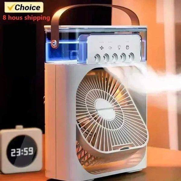 Electric Fans 3 In 1 Portable Humidifier Fan Mini Air Conditioners USB fan LED Night Light Water Mist Fun Cooler For Home H250210
