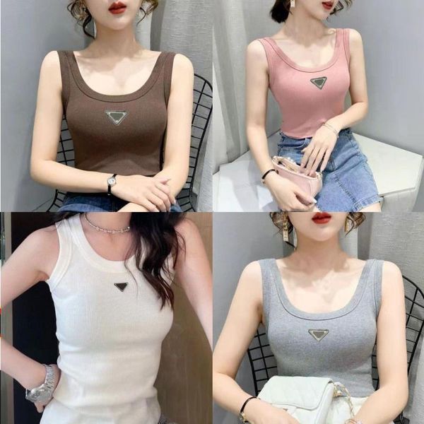 Women T Shirts 2023 Womens T Shirts Sleeveless Woman Fashion Vests Summer Tanks Camis Tees Vest Short Shirt Ice Silk Tops Ubthv