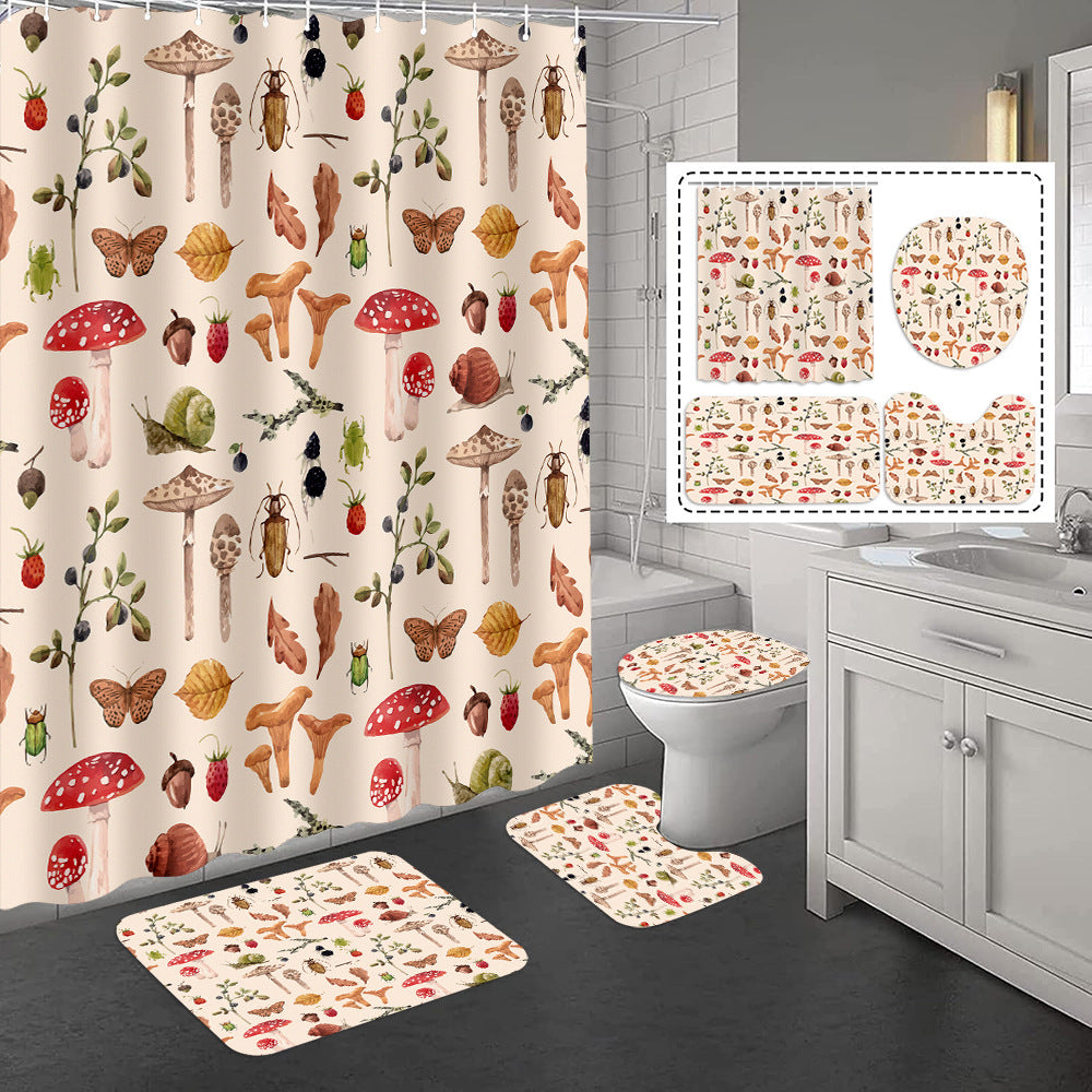 YL-37417 Hot selling exclusive shower curtain manufacturer Bomi digital printed polyester shower curtain non-slip mat set