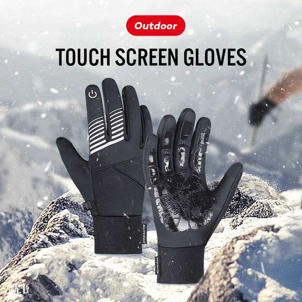Luvas de bicicleta quente Tela de toque ao ar livre Luvas de inverno Scooter à prova de vento Scooter Ski Anti-deslizamento Térmico Glovexj2