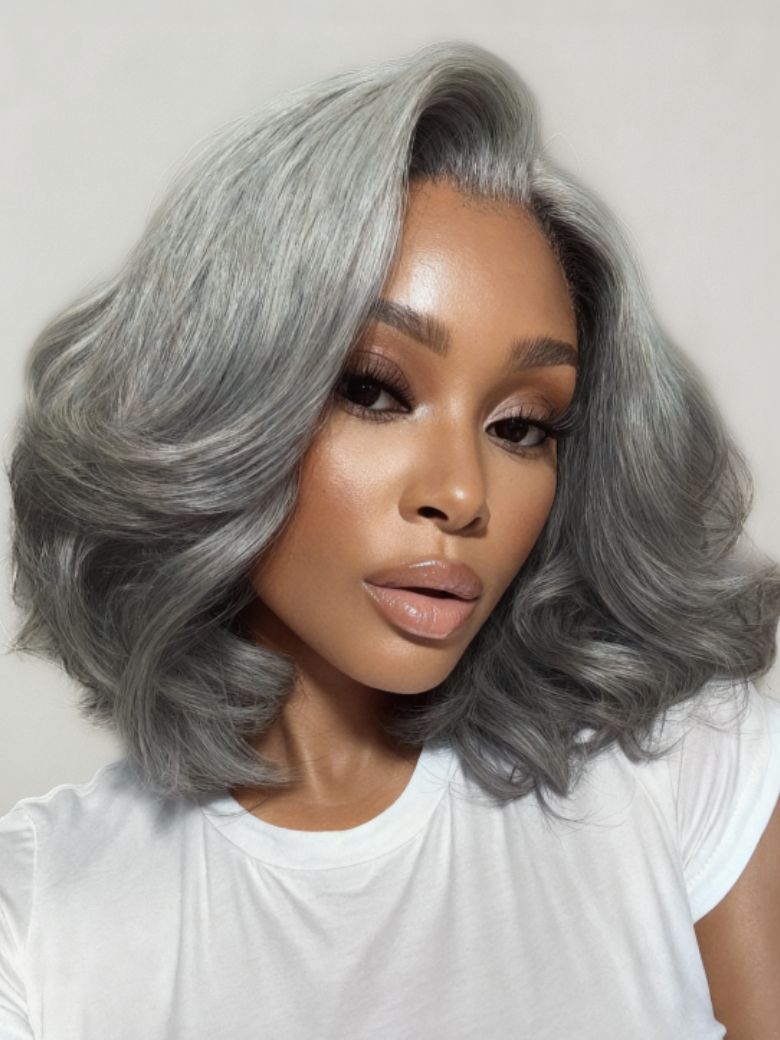 UNice Boss-Vibe Salt and Pepper Blowout Layered Bob Glueless Wig 6.5x1.5 Side Part Lace