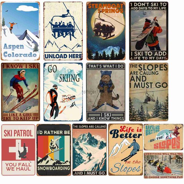 Metal Painting 1pc Ski Wall Decor Ski Signs Ski Party Decorations Ski Poster Vintage Ski Metal Tin Sign Ski Lodge Decor Mountain Home Decor