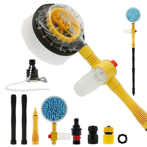 360Rotating Car Wash B with Soap Dispenser and Hose Attachment Soft Bristle Car Spin Mop Washing Scrub B On Handle Y250116