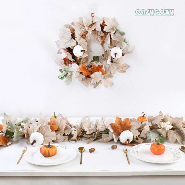 Artificial Maple Leaves Garland Pumpkin Fake Plants Autumn Fall Home Decoration Thanksgiving Halloween Christmas Wedding Decor 008