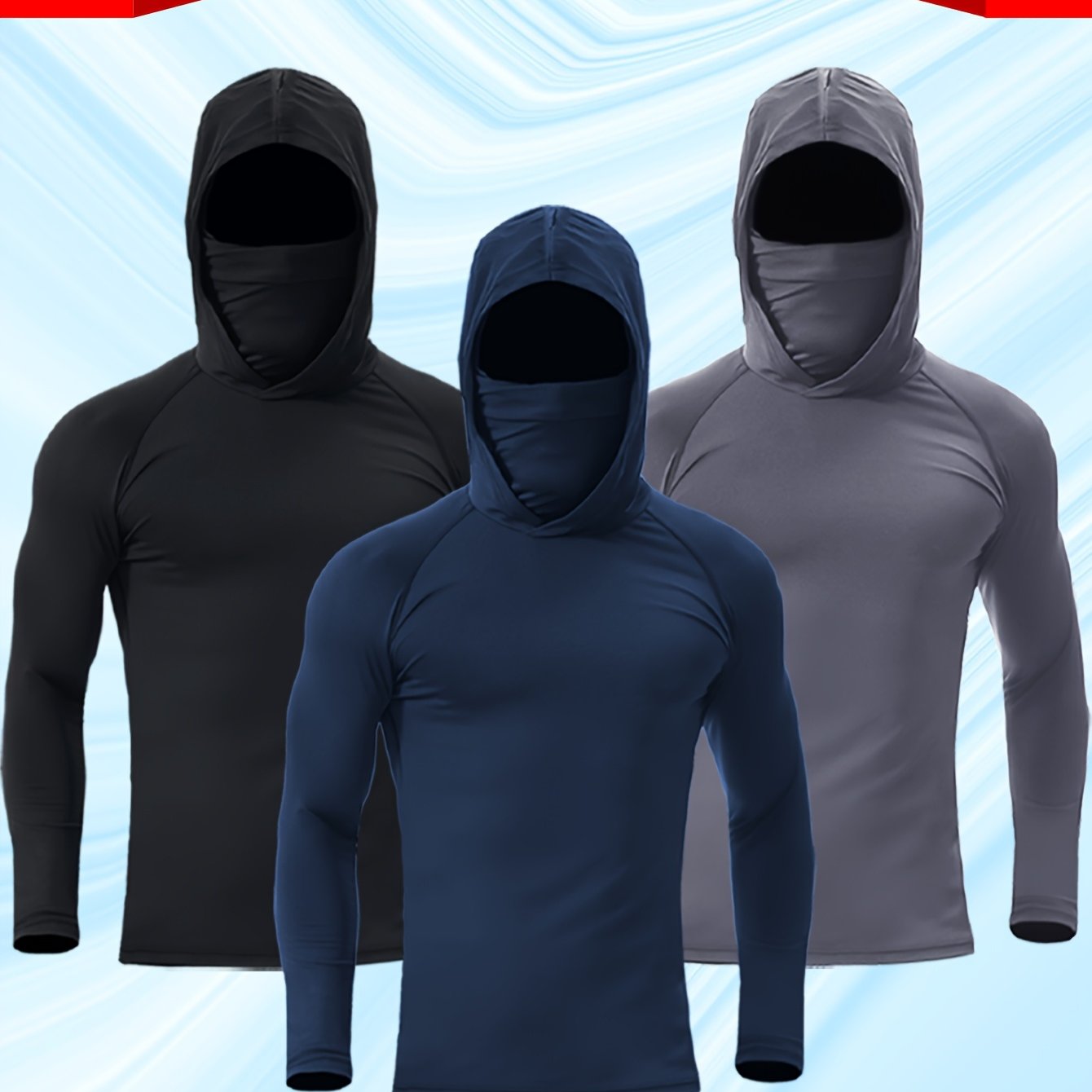 TEMU 3 Men's Hooded Sweatshirts With Face Masks, High , Quick-drying, Breathable, Suitable For Working , Outdoor Running, Sports, And Fitness Wear.