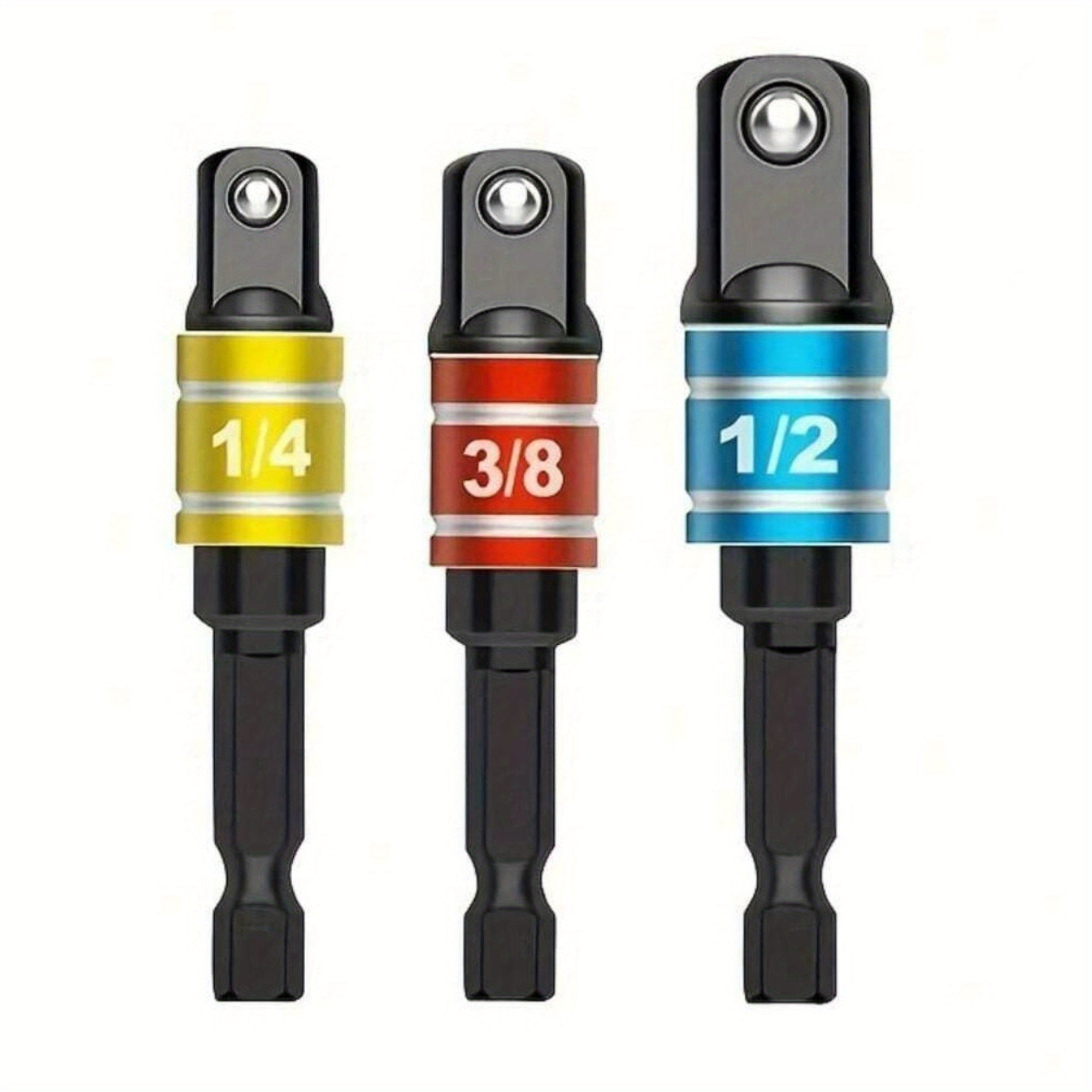 TEMU 3pcs Impact Grade Socket Wrench Adapter Extension Set 1- 4"", 3- 8"", 1- 2"" - Hex Shank, Square Head, Extension Drill Bits, Bar Power Tools -