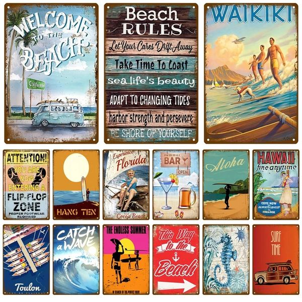 Beach Tin Sign Retro Metal Sign Plaque Metal Vintage Aesthetic Home Living Room Wall Decor Posters Art Decoration Mural Plates 30X20cm W03