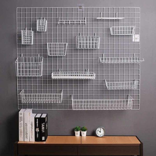 Storage Holders Racks DIY wall mounted wire mesh manager detachable basket wall decoration with hooks and shelves iron mesh storage metal pl