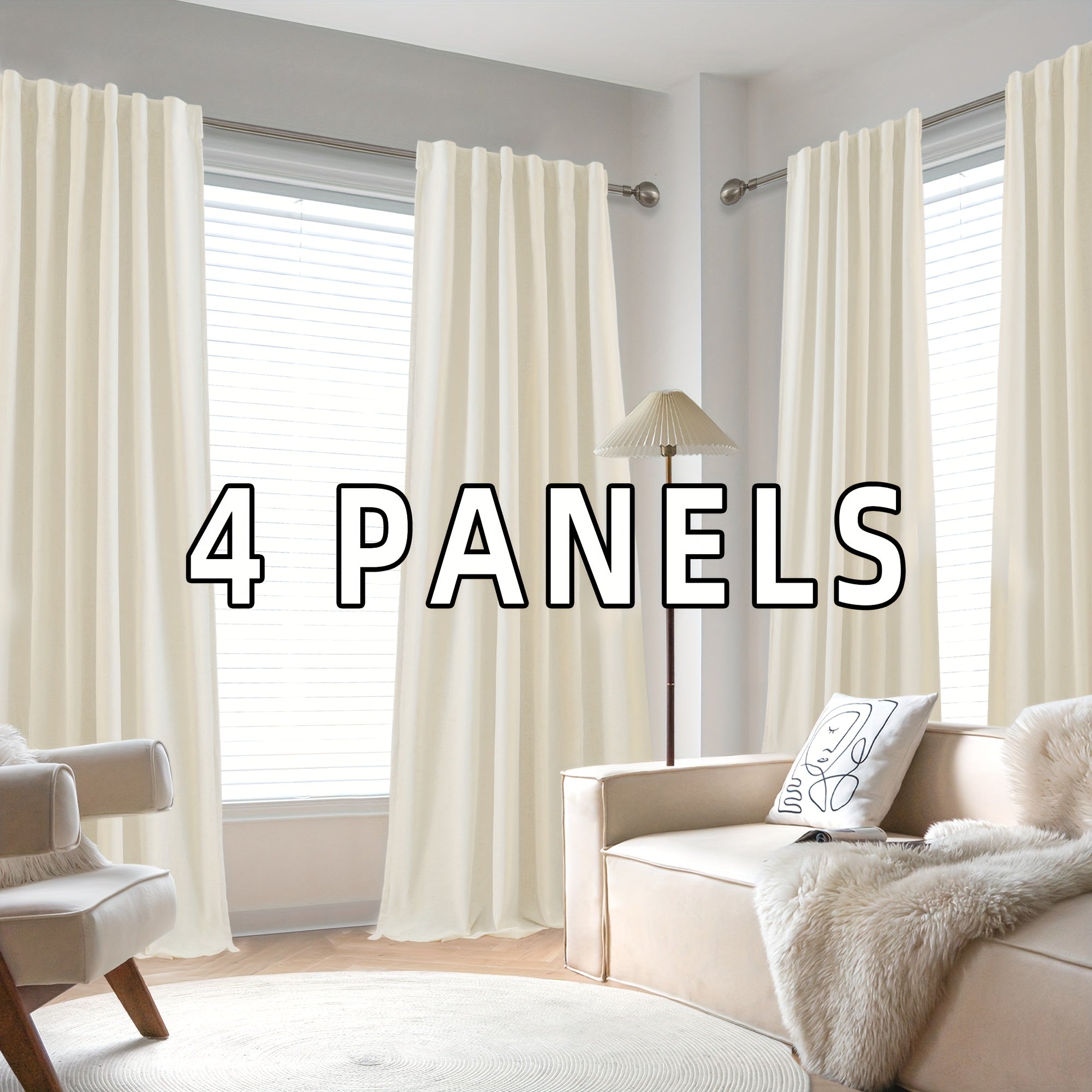 TEMU 4 Panels 100% Blackout Linen Curtains For Bedroom Farmhouse Thermal Insulated Rod Pocket Back Tab Blocking For Living Room