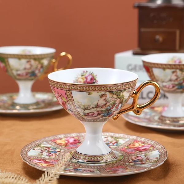 European Style Style Character Coffee Cups and Dish Creative Art Ceramic Office Home Exquisite Coffee Mugs Gift Tableware 240816