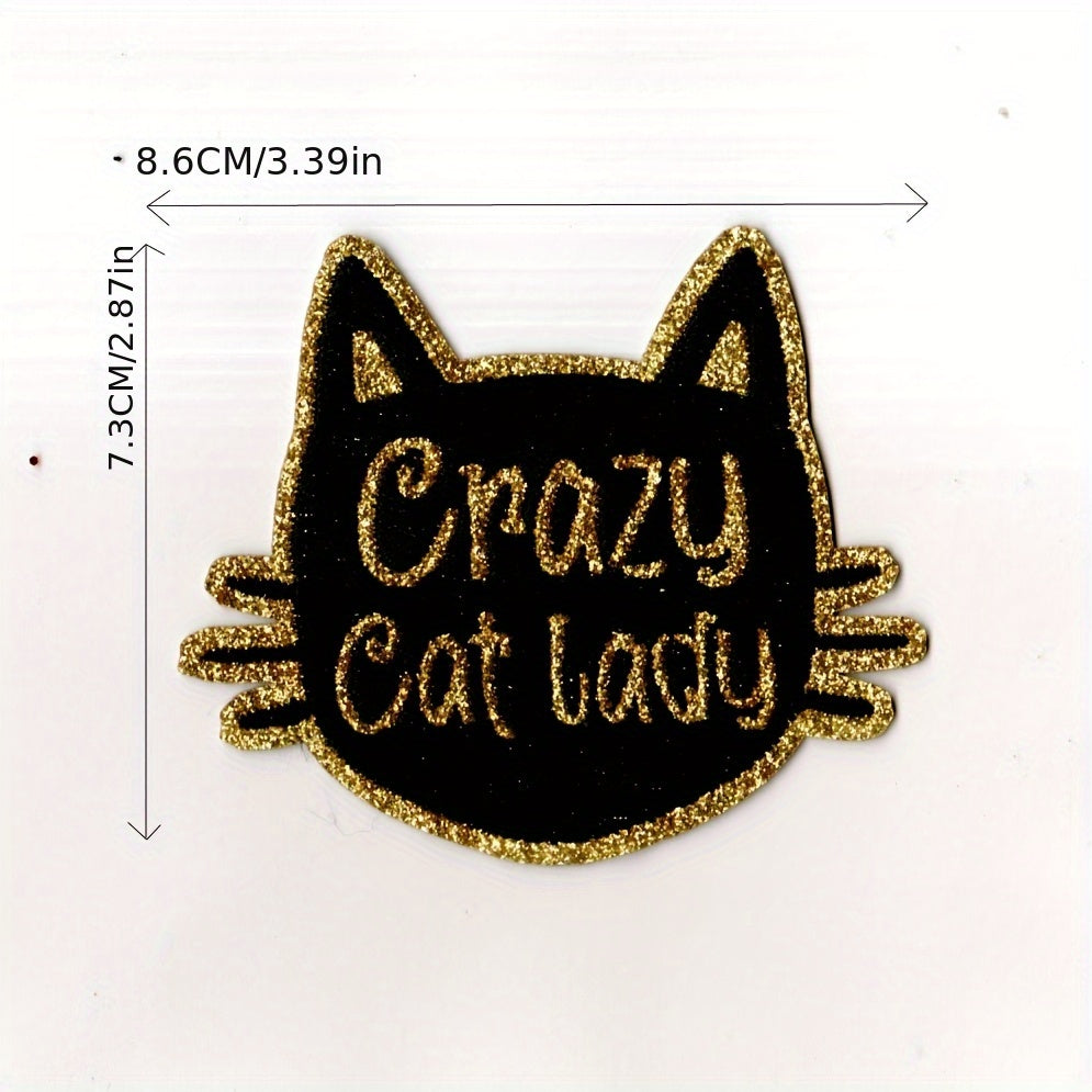 TEMU 1pc Black "" Embroidered Iron-on Patch, Diy Sew-on Applique For Clothing, Bags, Shoes, Hats, Home Decor - Glitter Accents