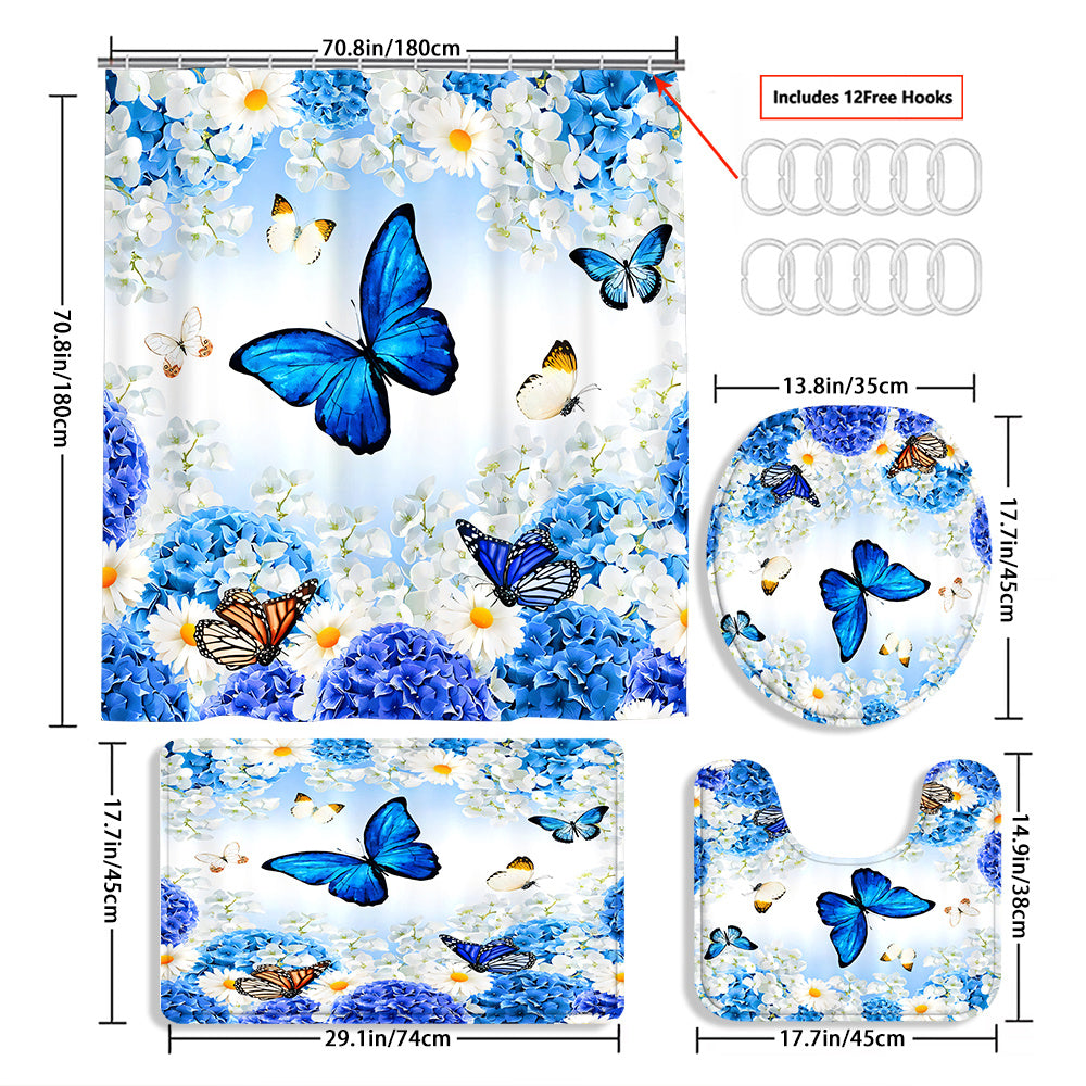TEMU 4pcs Flowers With Curtain Shower Curtain Decoration, Beautiful Housewarming Gift Decoration, Shower Curtain And Toilet Floor Mat Three-piece Set