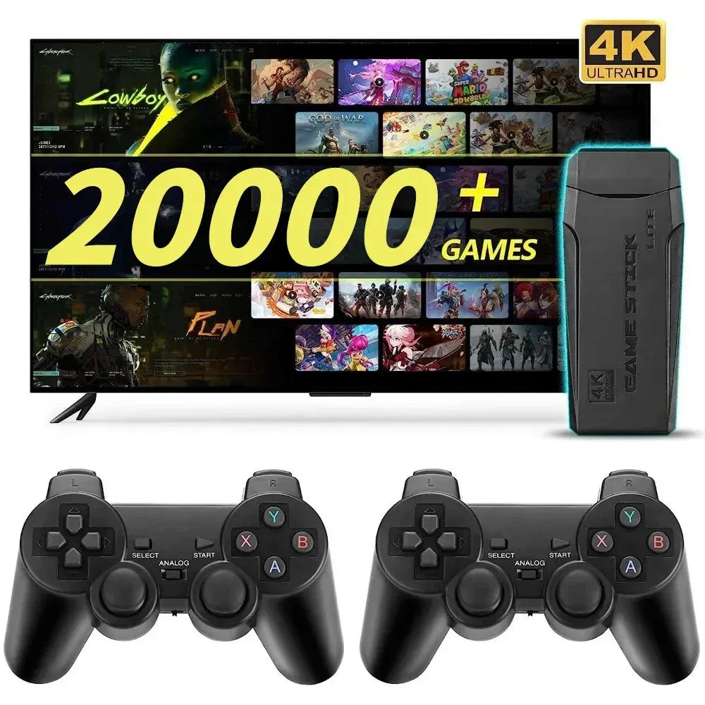 4k Game Stick TV Video Game Console 20000 Games Emuelec 9 Classic Emulator Retro Gaming Machine Dual Wireless Gamepad Control 240621 ZZ
