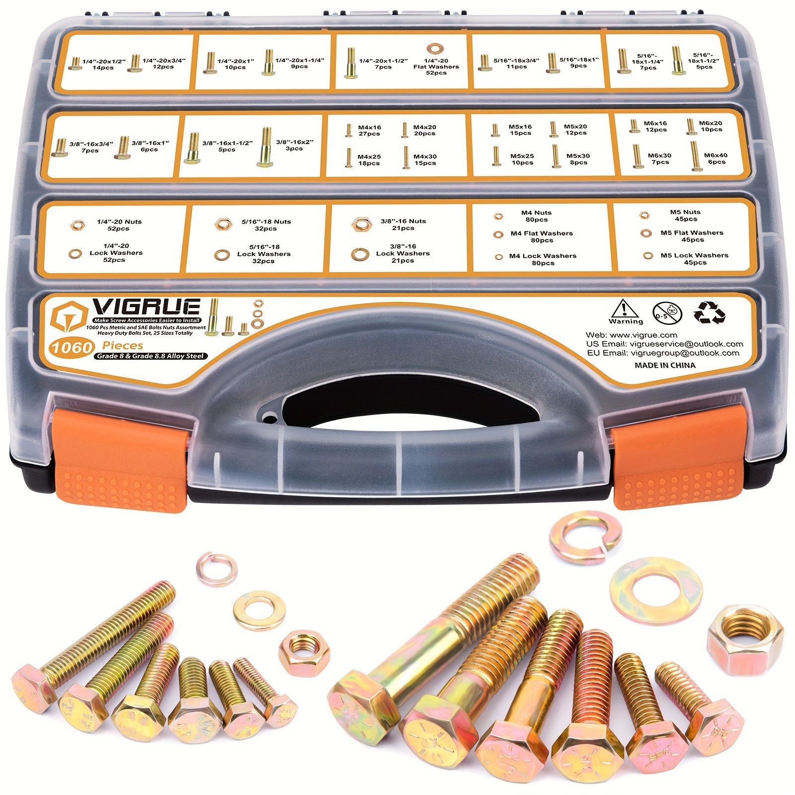 TEMU Vigrue 1060pcs Sae & Metric Bolts Nuts Assortment Kit 1-4 5-16-18 3-8-16 And M6 M5 M4 Heavy Duty Assorted Hex Bolts Washers Nuts Fasteners Set