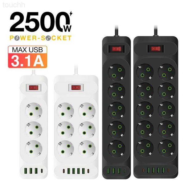 Power Cable Plug EU Plug Power Strip AC Outlet Multitap Extension Cord Electrical Socket With 4 USB Ports Fast Charge Multiprise Network Fil