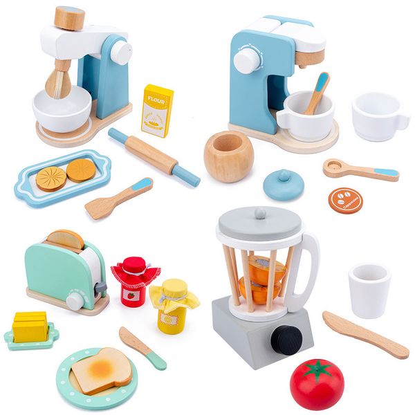 Kitchens Play Food Wooden toy kitchen pretends to be a game house toy Wooden simulation toaster coffee machine food mixer Early childhood ed