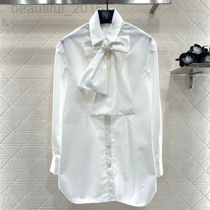 Women&#039;s Blouses & Shirts designer 25 Early Autumn New Cha Simple Casual Versatile Elegant Comfortable Bowknot Mid-Length Shirt 68NB