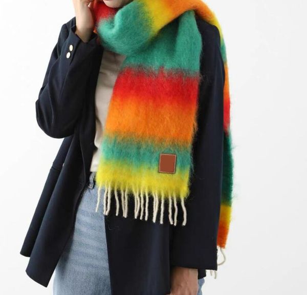 Winter Rainbow Scarf Classic Designer Cashmere Warm Scarves Mens Womens Winter Large Monogrammed Shawl Scarf