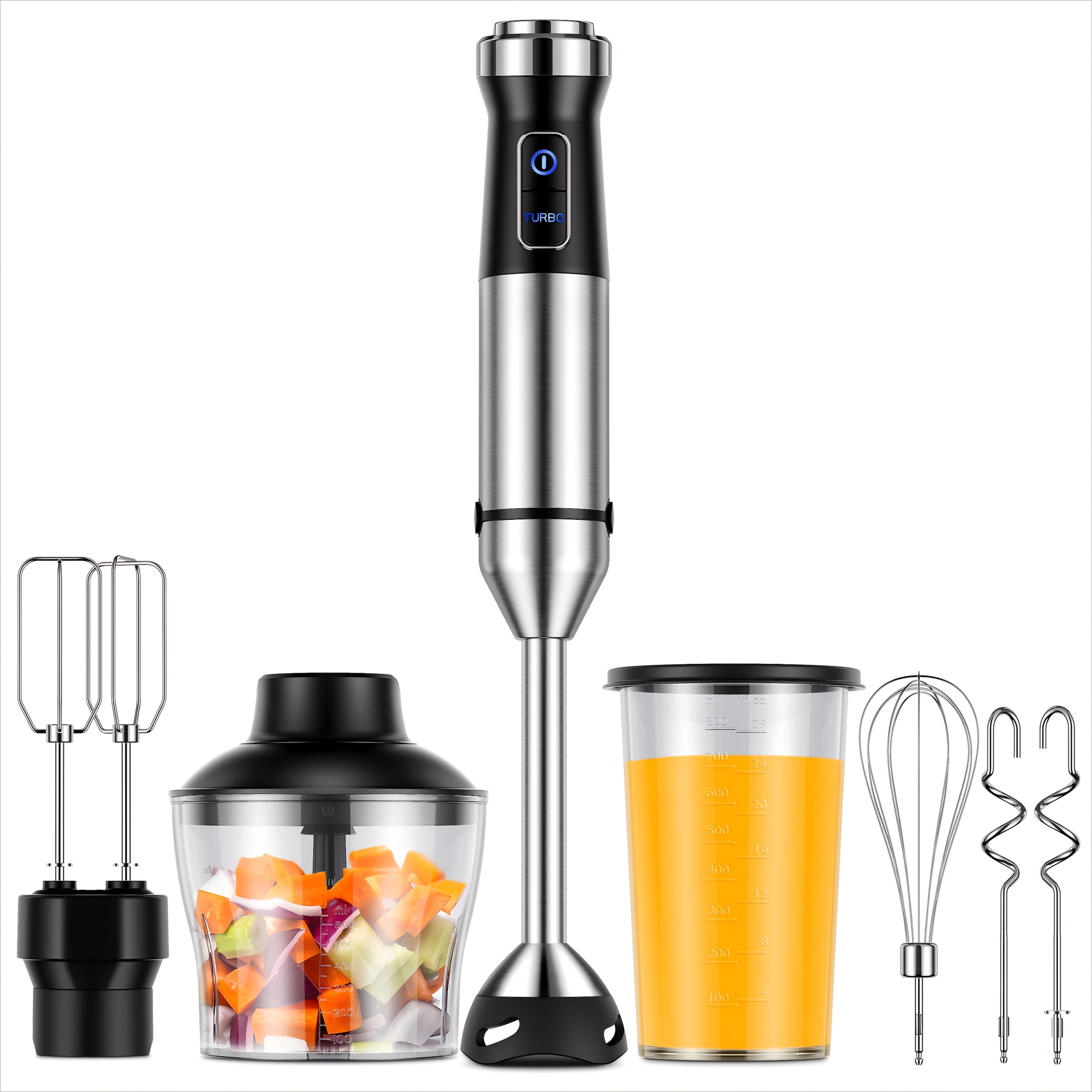 TEMU 6-in-1 Blender Handheld 20-speed & Turbo Mode, Scratch Resistance Hand Blender With Dough Hooks, , Whisk, 800ml Beaker, 600ml Chopper Blades,