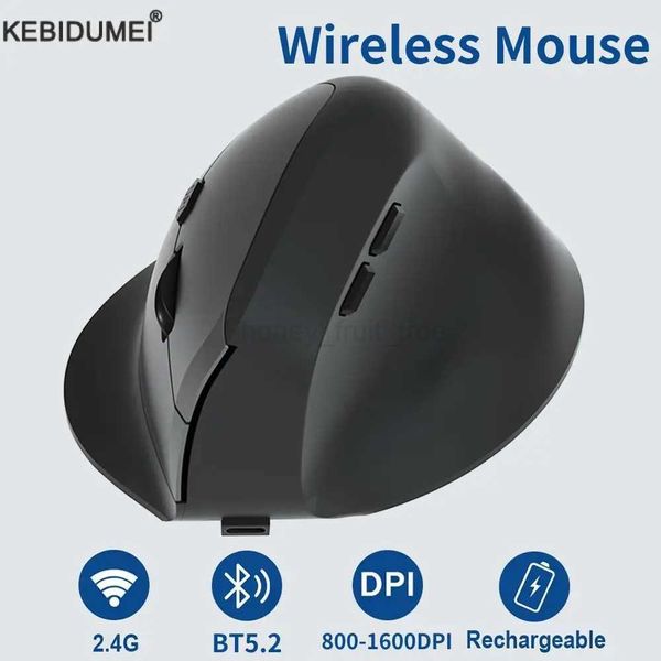 Vertical Ergonomic Wireless Mouse Rechargeable Bluetooth 2.4G USB Mice 1600DPI 6 Mute Buttons for MacBook Tablet Laptop ComputerM240725