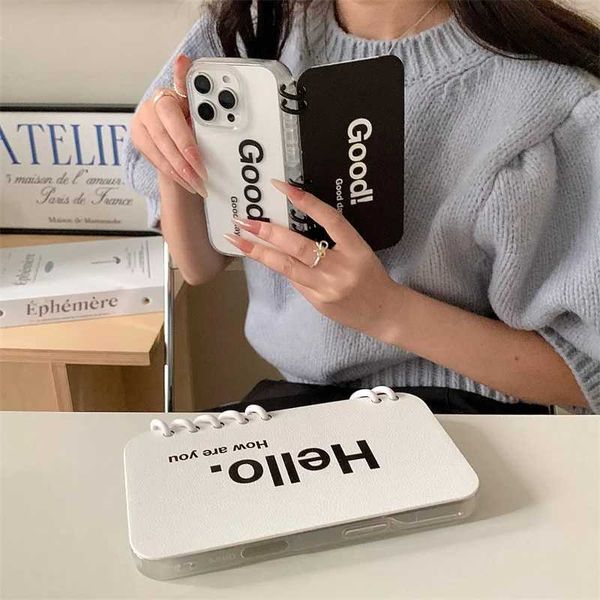 page flipping notebook design with English letters phone case For 13 14 15 16 pro maxXJ250114