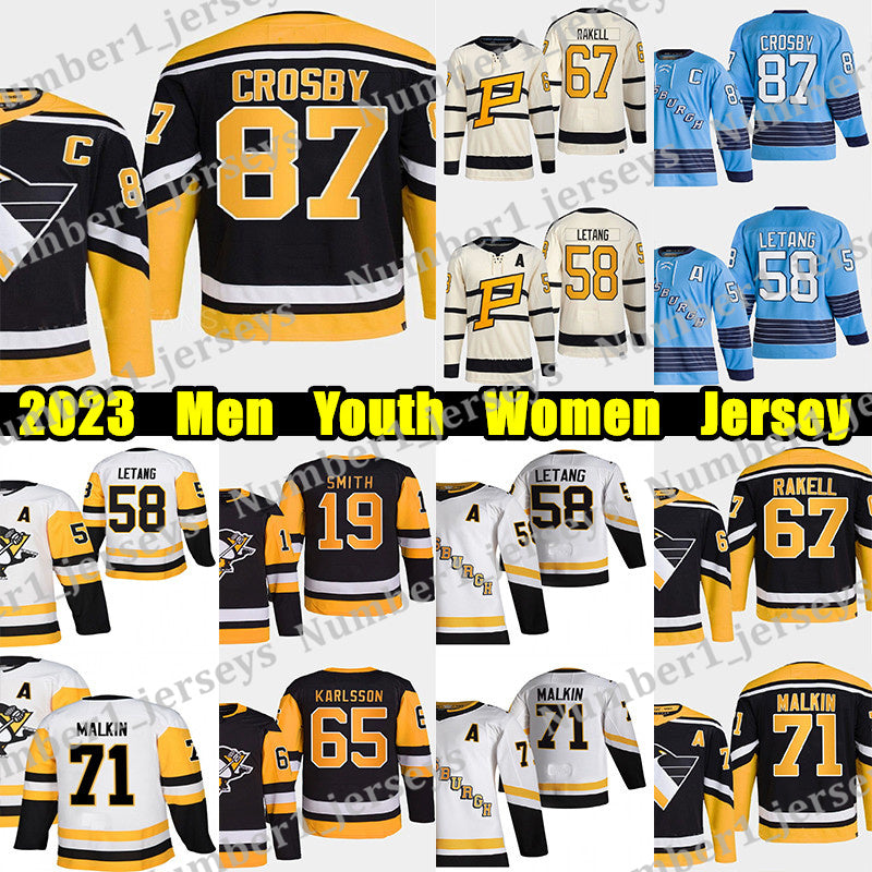 #87 Sidney Crosby hockey jersey #58 Kris Letang Erik Karlsson Reilly Smith Evgeni Malkin Jeff Carter Bryan Rust Rickard Rakell Custom Men Youth Wome