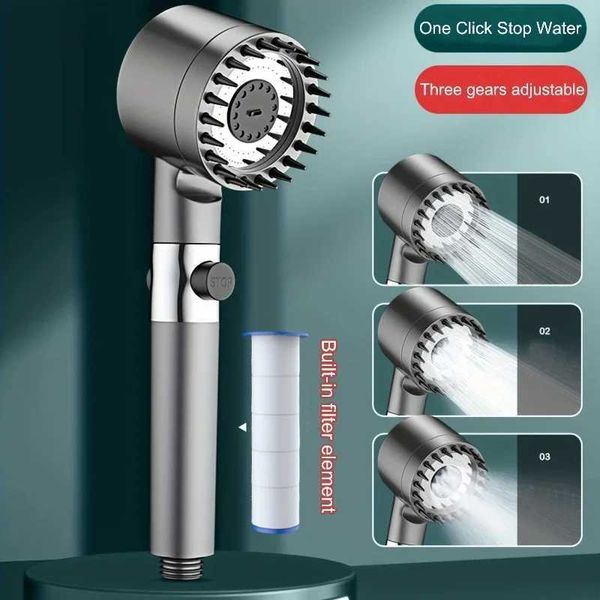 3 sets of 4-in-1 detachable shower head set high-pressure shower head with scalp massage shampoo brush for skin and hair care CL240903